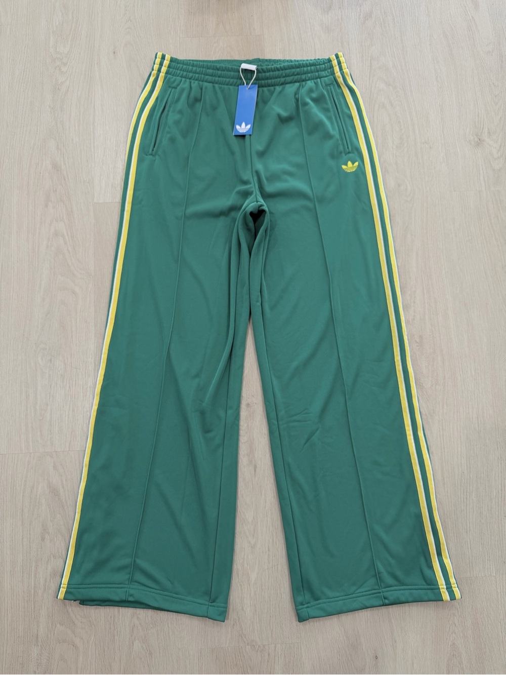 Adidas Green Sweatpants with Yellow Side Stripes